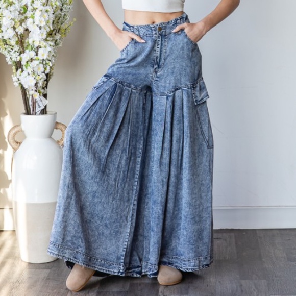 Oli & Hali Pants - Oli & Hali Mineral wash Pockets Tercel Wide leg Pants